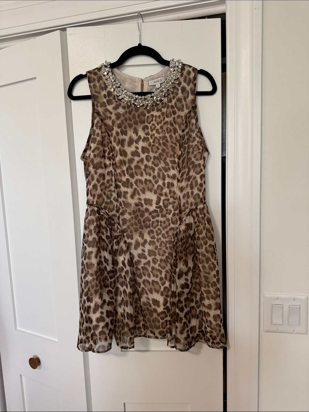 Girls Leopard-Print Jewel Collar Party Dress in Brown